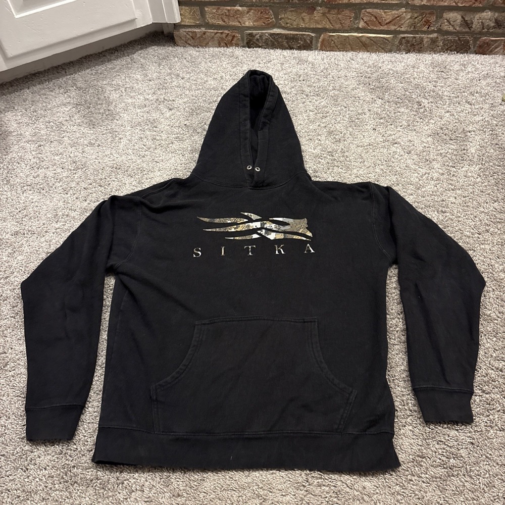Sitka Black Hoodie With Subalpine Camo Logo Size Medium Mens Black Hunting Rare